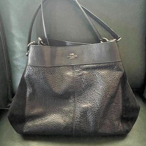 coach black edie bag leather suede